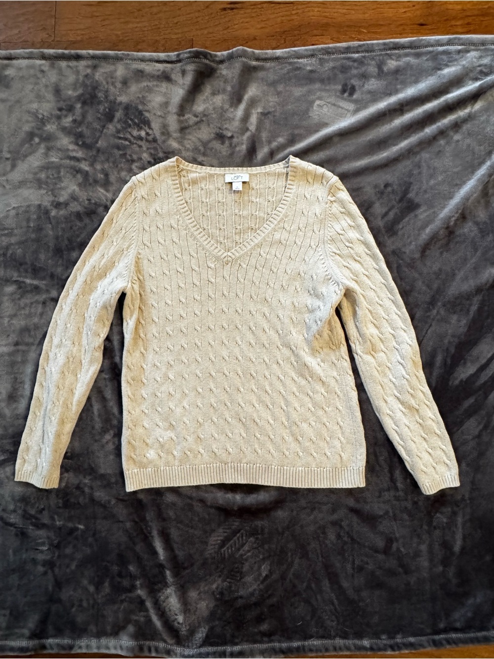 LOFT Tan Cable-Knit V-Neck Sweater
